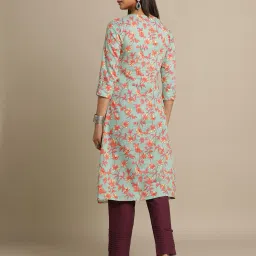 acai Printed V-Neck Straight Kurta image 3