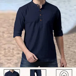 finivo Men Regular Fit Short Kurta with Curved Hem image 3