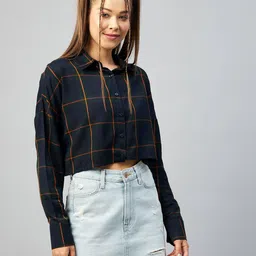 chimpaaanzee Checked Crop Shirt with Patch Pocket image 3