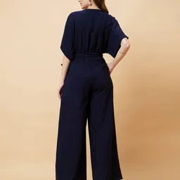 globus V Cut Neck Kimono Sleeves Waist Tie-Up Longline Jumpsuit image 3