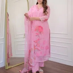 jkanji Women Floral Print Straight Kurta Set image 3