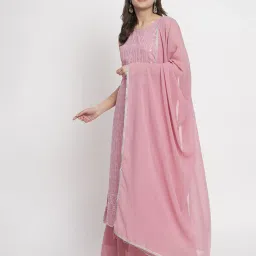 shopping queen Embroidered Straight Kurta with Palazzos & Dupatta image 3