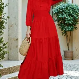 Shein Elegant Tie-Up Neck Peasant Sleeves Tiered Maxi Dress-picture-43