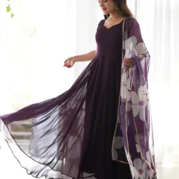 canizzaro Women Anarkali Kurta with Floral Print Dupatta image 3