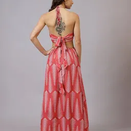 Shein Halter Neck Cut-Out Geometric Print A-Line Dress image 3