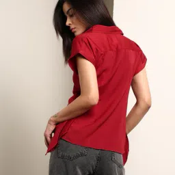 Shein Spread Collar Extended Sleeves Front Tie-Up Shirt Style Top image 3