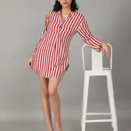 Shein Casual Roll-Up Sleeves Shirt Dress With Front Half Button Closure image 3