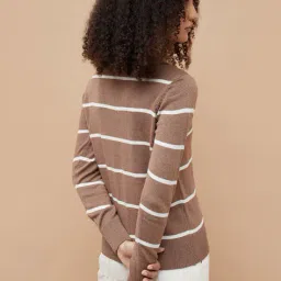 fame forever by lifestyle Women Stripes Regular Fit T-Shirt image 3