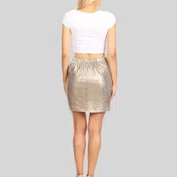 lulu & sky Women Mini Metallic & Glitter Straight Skirt image 3