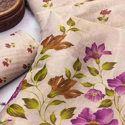 peachmode Women Floral Print Saree with Contrast Border image 3