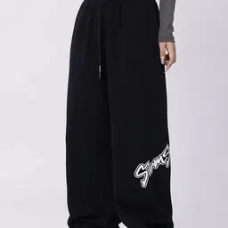 lulu & sky Women Typographic Print Wide-Leg Trackpants with Insert Pockets image 3