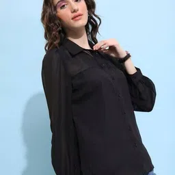 tokyo talkies Women Regular Fit Shirt with Curved Hem image 3