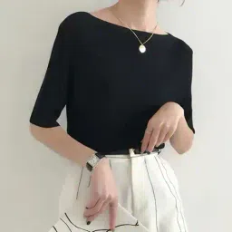 wanquila Women Ribbed Regular Fit Boat-Neck Top image 3