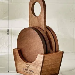 home centre Marion Set of 4 Acacia Wood Coasters with Holder image 3