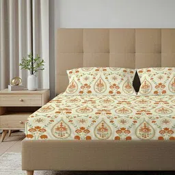 urban space 200 TC Floral Printed Fitted King Bedsheet with 2 Pillow Covers image 3