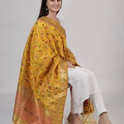muffly Women Woven Dupatta with Zari Border image 3