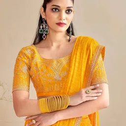 ri-wah Women Design Zari Embroidered Traditional Saree image 3