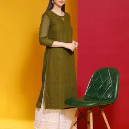 nyrika Women Embroidered A-Line Round-Neck Kurta image 3