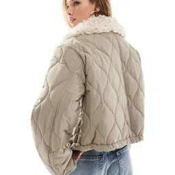 asos design Borg Collar Quilted Jacket image 3