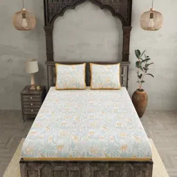 jaipur fabric 153 GSM Block Print King Size Bedsheet with 2 Pillow Covers image 3