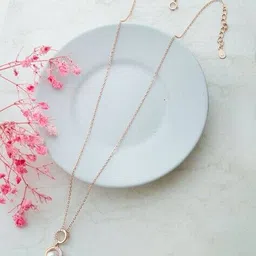 mannash Women Sterling Silver Rose Gold-Plated Pearl & Cubic Zirconia-Studded Pendant with Chain image 3