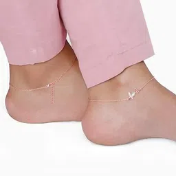 giva Women Sterling Silver Rose Gold-Plated Butterfly Duo Anklets image 3