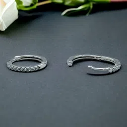 amonroo Women Sterling Silver Stone-Studded Hoop Earrings image 3