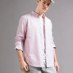 british club Men Oxford Striped Slim Fit Shirt with Patch Pocket image 3