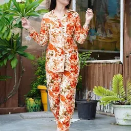 pradhruhe Women Floral Print Shirt & Pyjamas Nightwear Set image 3