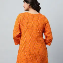 dhuni by avaasa Women Printed Straight Kurti with Tie-Up Neck image 3