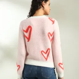 rio Women Heart Print Regular Fit Sweater image 3