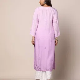 indie picks Women Hand Embroidered Lucknowi Chikankari Kurta image 3