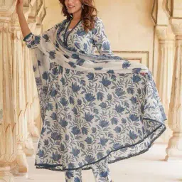 nyrika Women Floral Print Anarkali Kurta Suit Set image 3