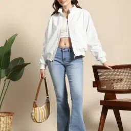 maykr Women Regular Fit Bomber Jacket with Full Sleeves image 3