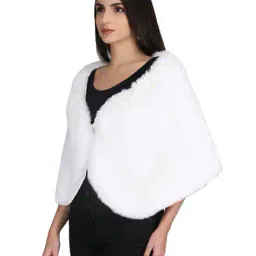 aol Women Faux Fur Cape with Button Details image 3
