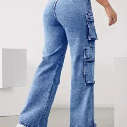 glossia Women Mid-Wash Wide-Leg Cargo Jeans image 4