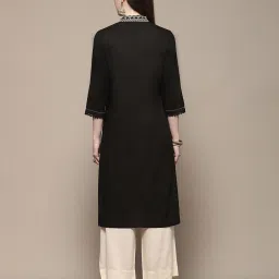 biba Women Embroidered V-Neck Straight Kurta image 4