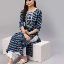 stylum Leheriya Print Round-Neck Straight Kurta image 4