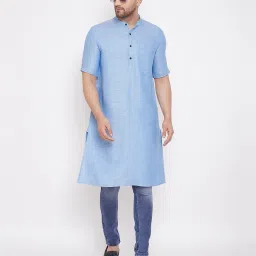 even Long Kurta with Mandarin Collar & Patch Pocket image 4