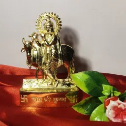 navyaksh Krishna with Flute & Cow Showpiece image 4