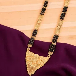 brado jewellery Women Gold-Plated Beaded Long Mangalsutra image 4