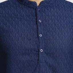 shatranj Embroidered Slim Fit Kurta with Band Collar image 4