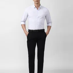 peter england Men Checked Slim Fit Flat-Front Trousers image 4