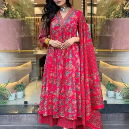 anni designer Women Floral Print Anarkali Kurta Set image 4