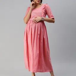 swishchick Striped Fit and Flare Dress with Waist Tie-Up image 4