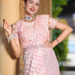 satrani Women Embellished Net Saree image 4