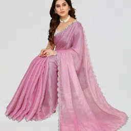 fabmora Women Chiffon Saree with Lace Border image 4