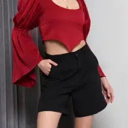 Shein Bell Sleeves Asymmetrical Hem Crop Top-picture-11