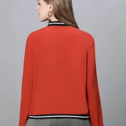 oxolloxo Women Zip-Front Bomber Jacket with Contrast Taping image 4