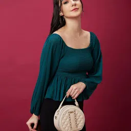 globus Women Ruched Regular Fit Peplum Top image 4